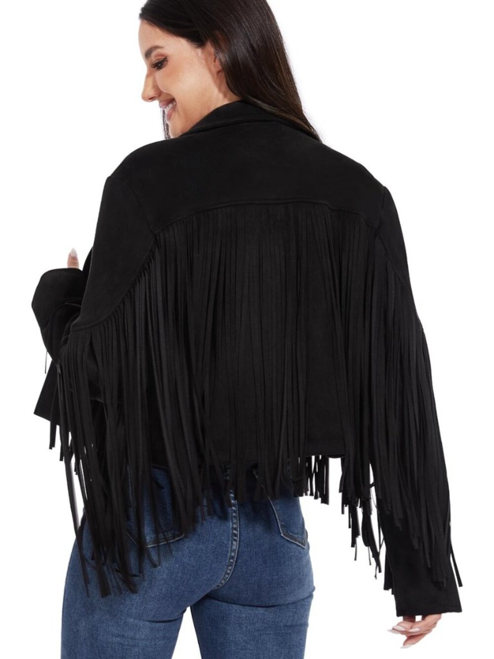 Women Fringe Leather Jacket Faux Suede Cowgirl Outfits